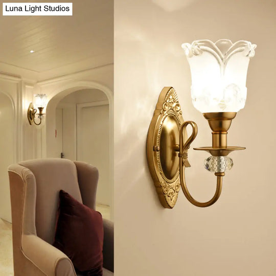 Contemporary Frosted Glass Petal Wall Lamp With Crystal Deco - Gold Finish