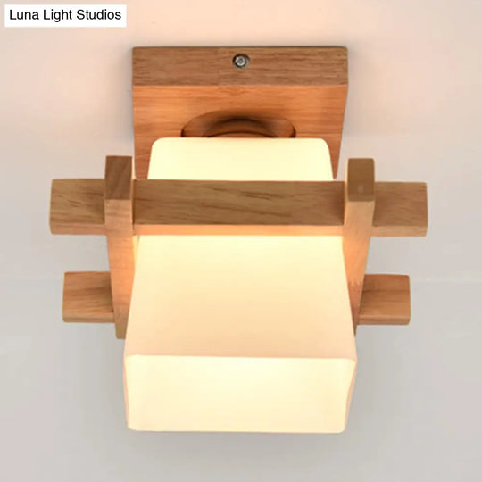 Contemporary Frosted Glass Semi-Flush Chandelier For Hallway Ceiling Mount Wood