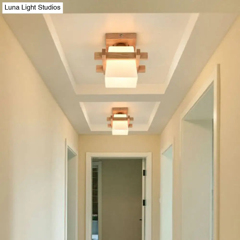 Contemporary Frosted Glass Semi-Flush Chandelier For Hallway Ceiling Mount