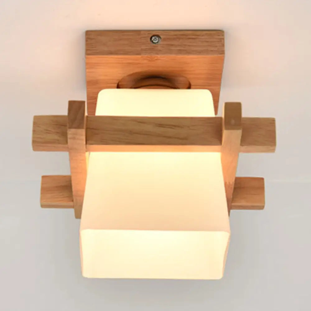 Contemporary Frosted Glass Semi - Flush Chandelier For Hallway Ceiling Mount Wood