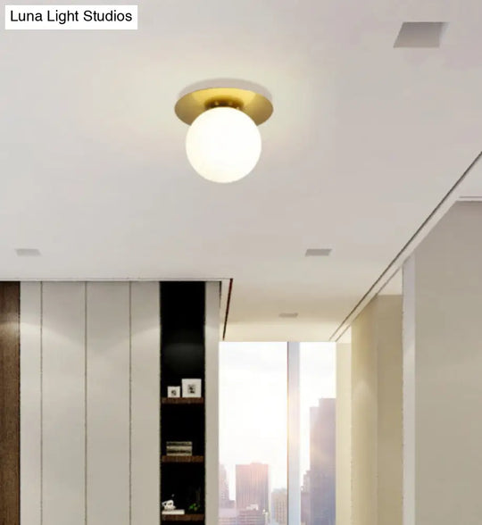 Contemporary Frosted Glass Sphere Semi Flush Chandelier: Stylish Ceiling Mount Light For Hallways