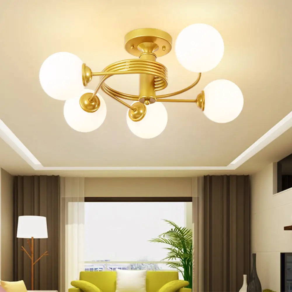 Contemporary Frosted White Glass Flush Mount Ceiling Light For Living Room 5 / Gold