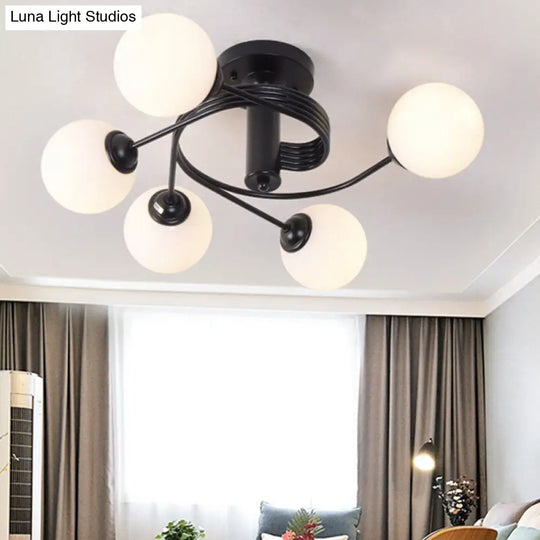 Contemporary Frosted White Glass Flush Mount Ceiling Light For Living Room 5 / Black