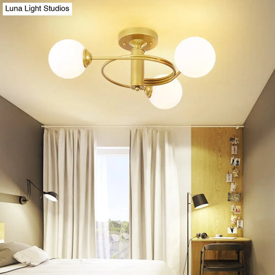 Contemporary Frosted White Glass Flush Mount Ceiling Light For Living Room 3 / Gold