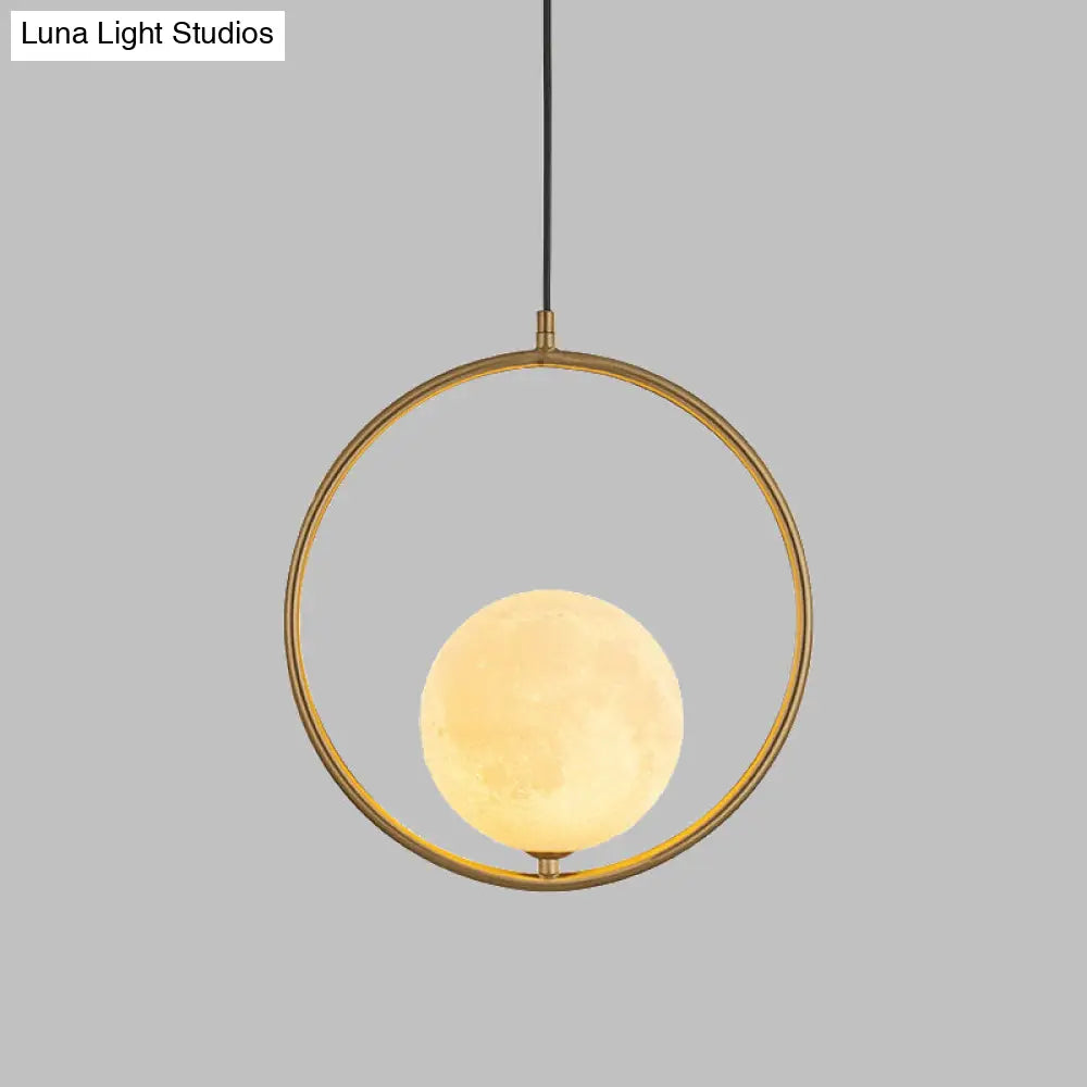 Contemporary Gold Globe Pendant Light With Frosted White Glass And Metal Ring