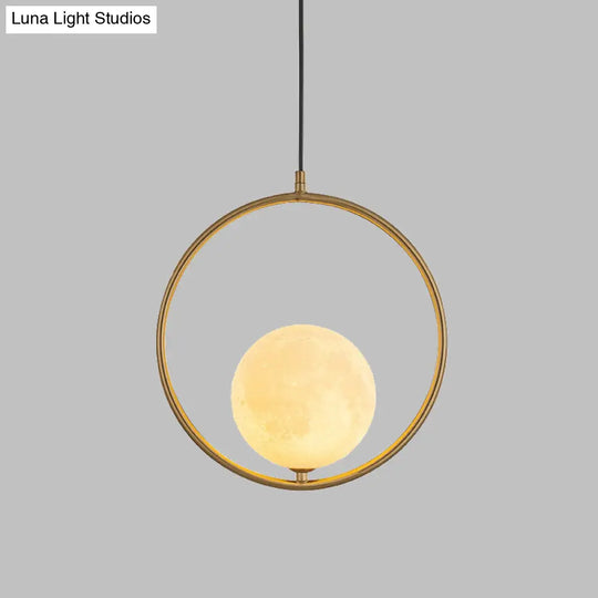 Contemporary Gold Globe Pendant Light With Frosted White Glass And Metal Ring