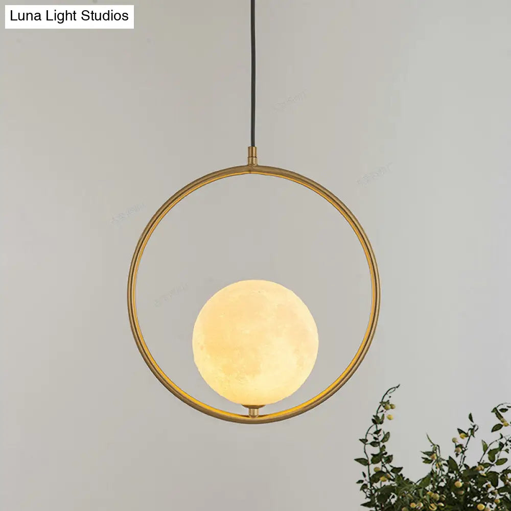 Contemporary Gold Globe Pendant Light With Frosted White Glass And Metal Ring