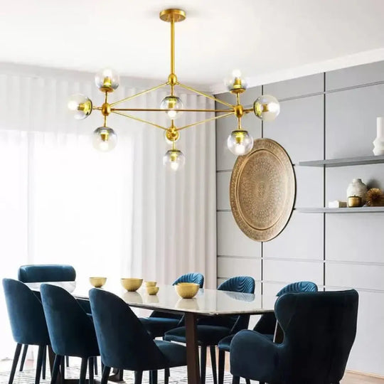 Contemporary Geometric Chandelier - Brass/Gold/Rose Gold 10/15/21 Lights Living Room Pendant 10 /