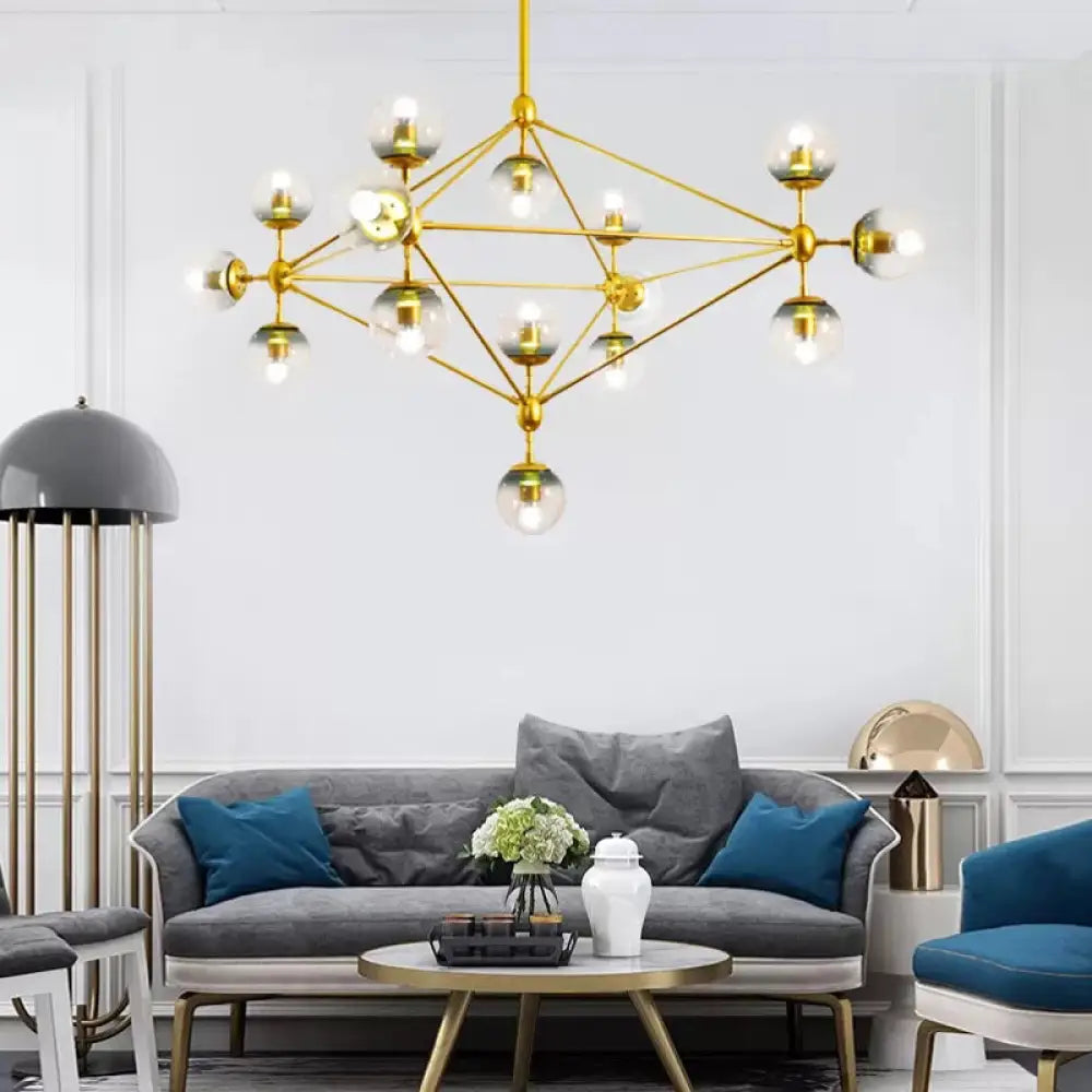 Contemporary Geometric Chandelier - Brass/Gold/Rose Gold 10/15/21 Lights Living Room Pendant 15 /