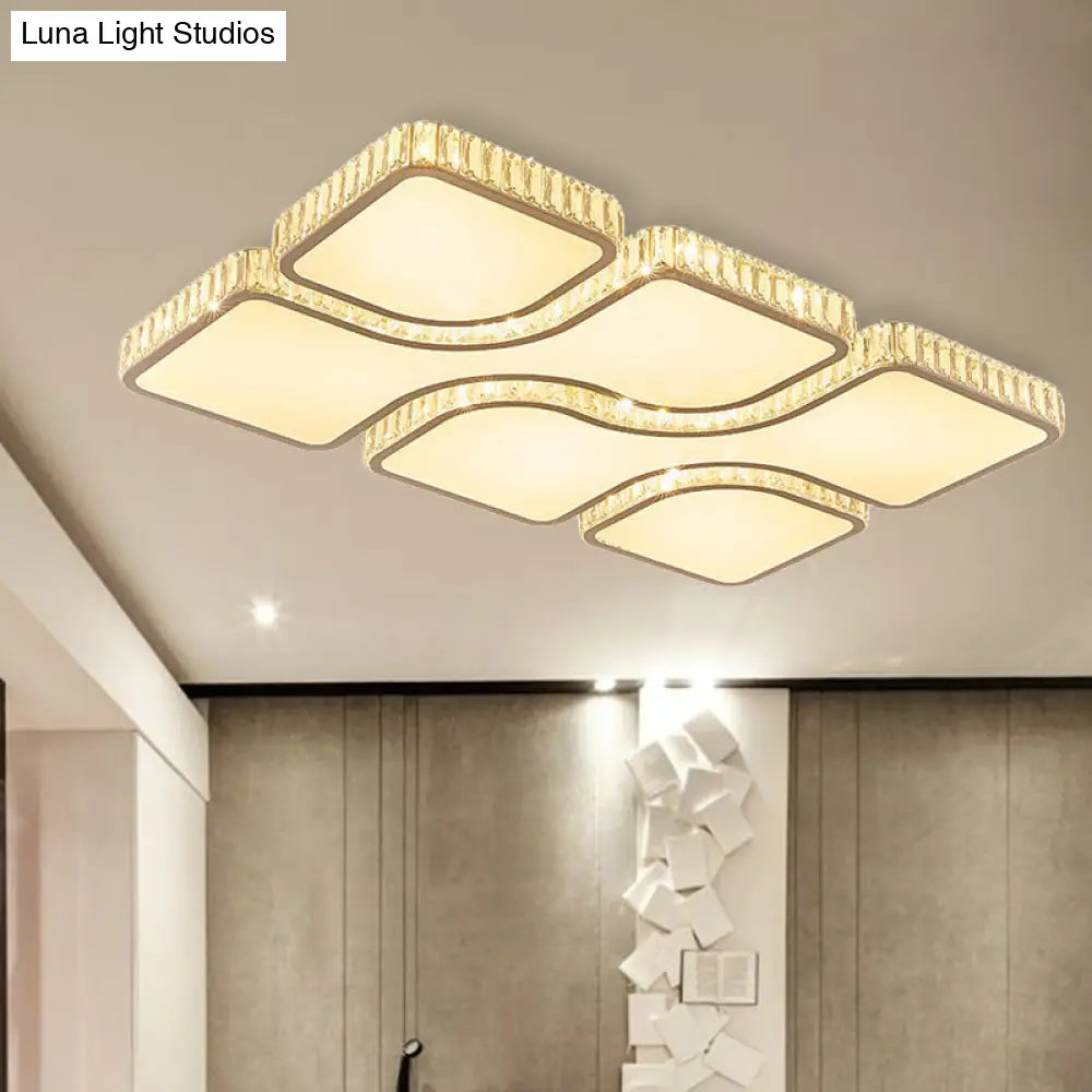 Contemporary Geometric Crystal Block Ceiling Light - Led Flush Mount 16/16.5/35.5 W White/3 Color