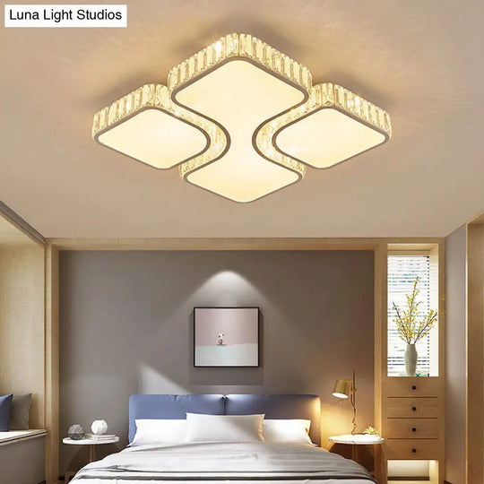 Contemporary Geometric Crystal Block Ceiling Light - Led Flush Mount 16/16.5/35.5 W White/3 Color