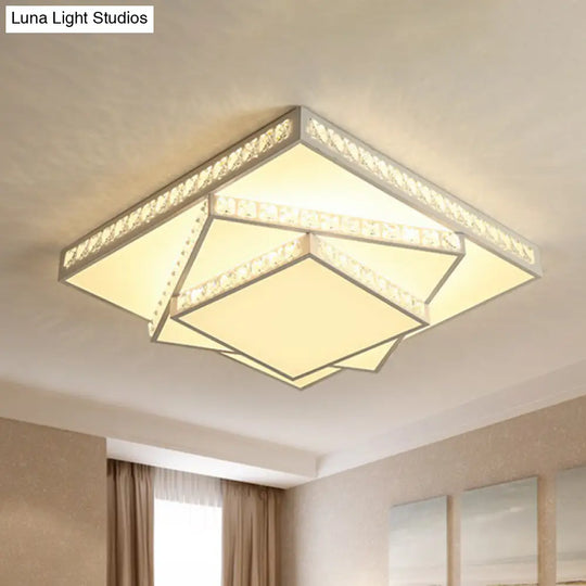 Contemporary Geometric Crystal Ceiling Light With Remote Control Dimming - Led Flush Mount Multiple