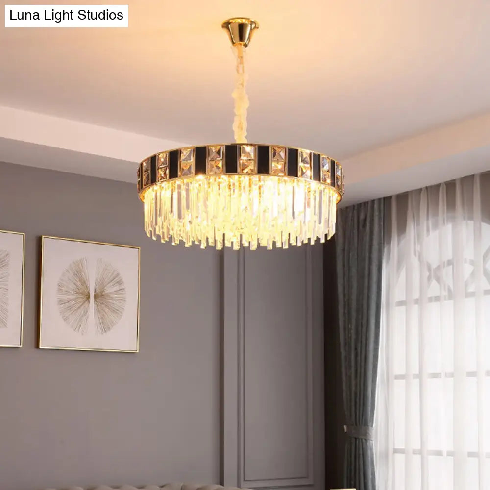 Contemporary Geometric Crystal Chandelier In Gold For Living Room Lighting