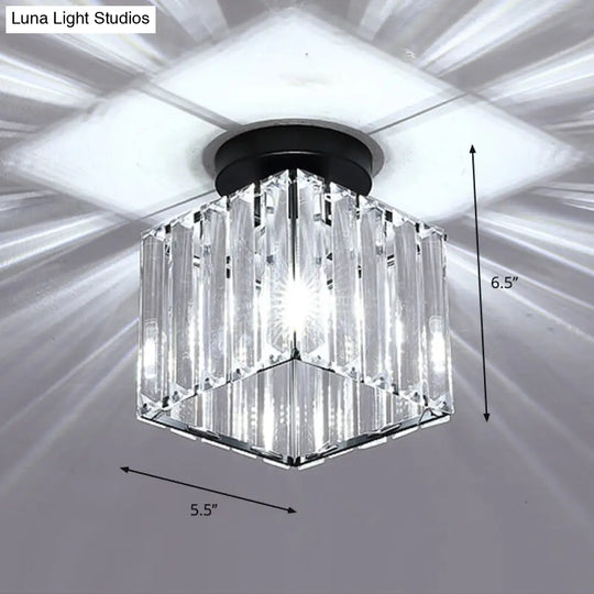 Contemporary Geometric Crystal Prism Flush Mount Led Ceiling Light Fixture Black / White Square