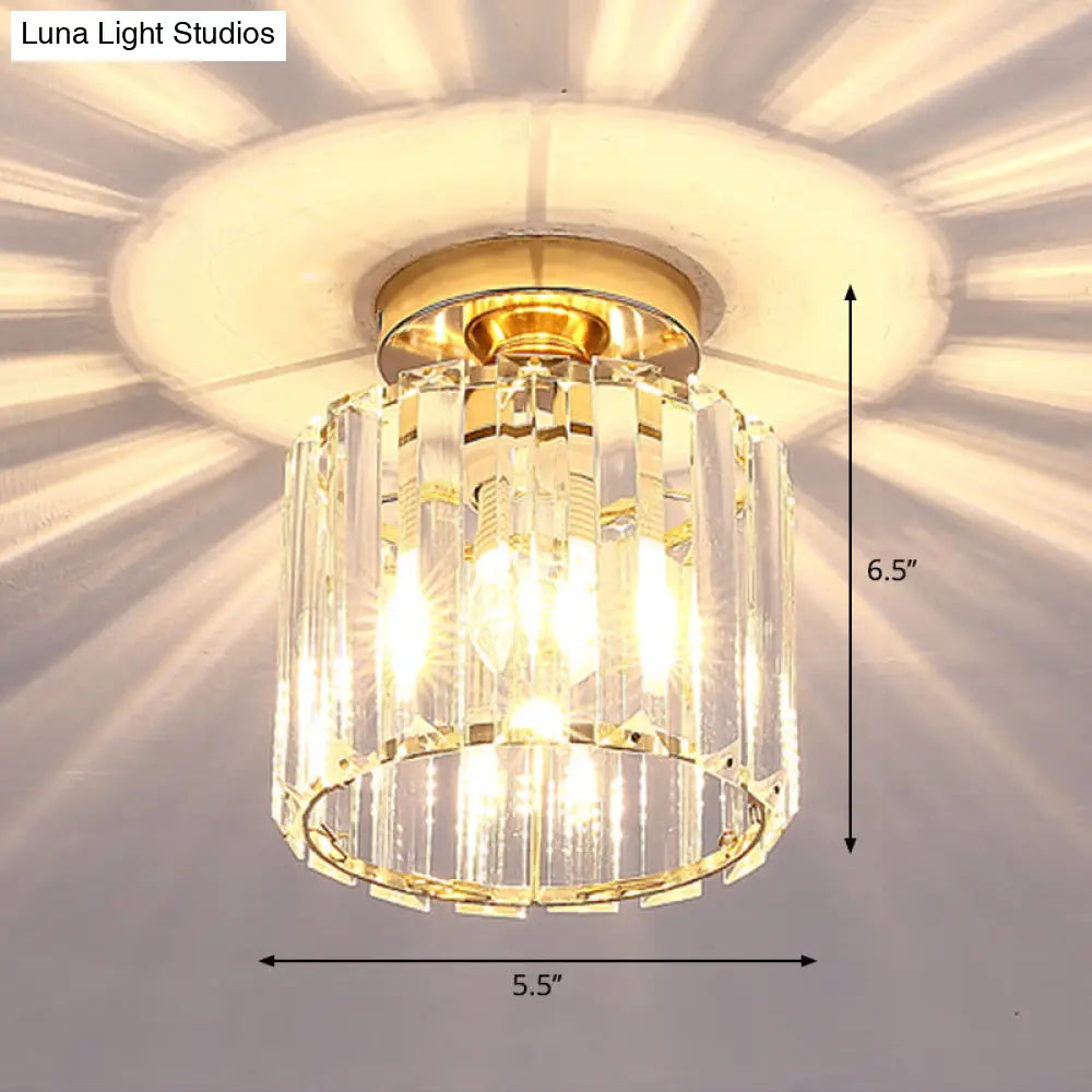 Contemporary Geometric Crystal Prism Flush Mount Led Ceiling Light Fixture Gold / Warm Round
