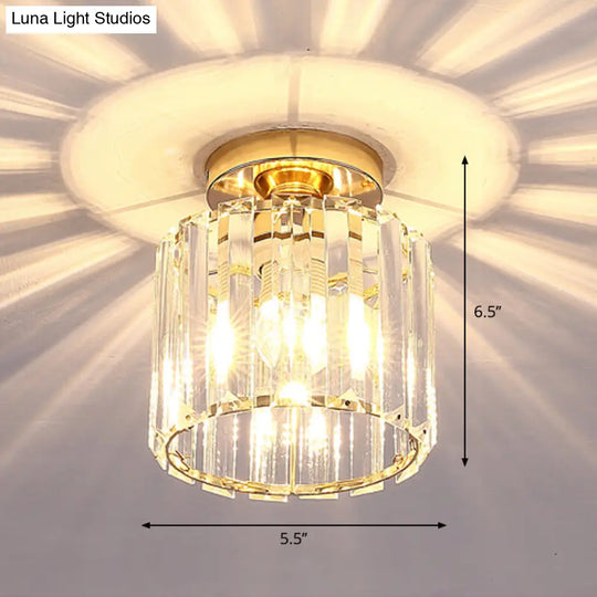 Contemporary Geometric Crystal Prism Flush Mount Led Ceiling Light Fixture Gold / Warm Round