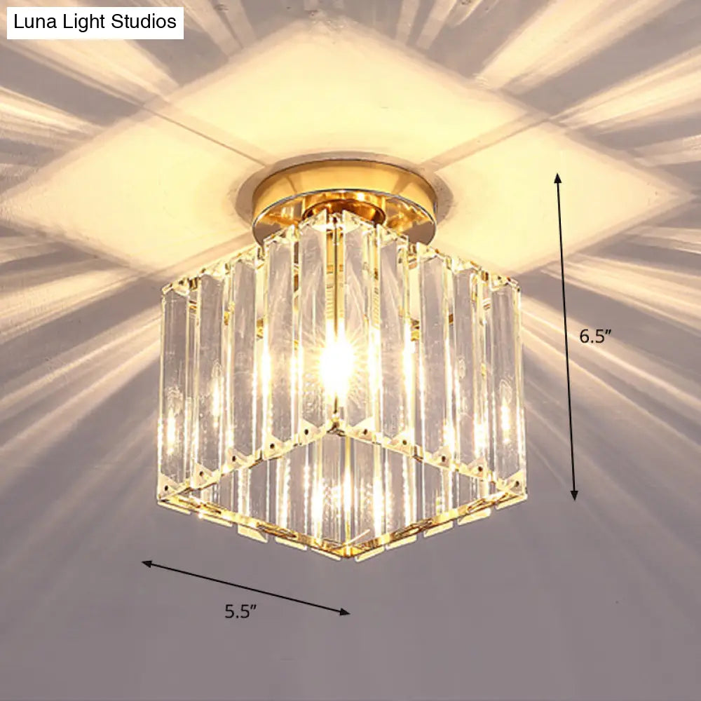 Contemporary Geometric Crystal Prism Flush Mount Led Ceiling Light Fixture Gold / Warm Square Plate