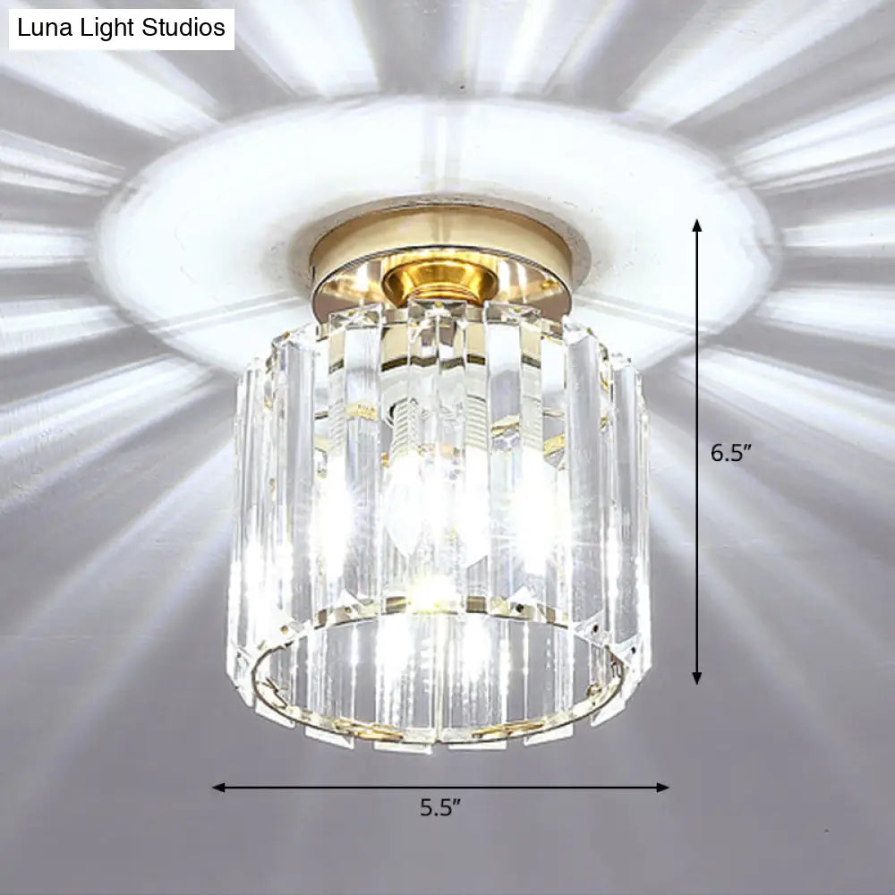 Contemporary Geometric Crystal Prism Flush Mount Led Ceiling Light Fixture Gold / White Round