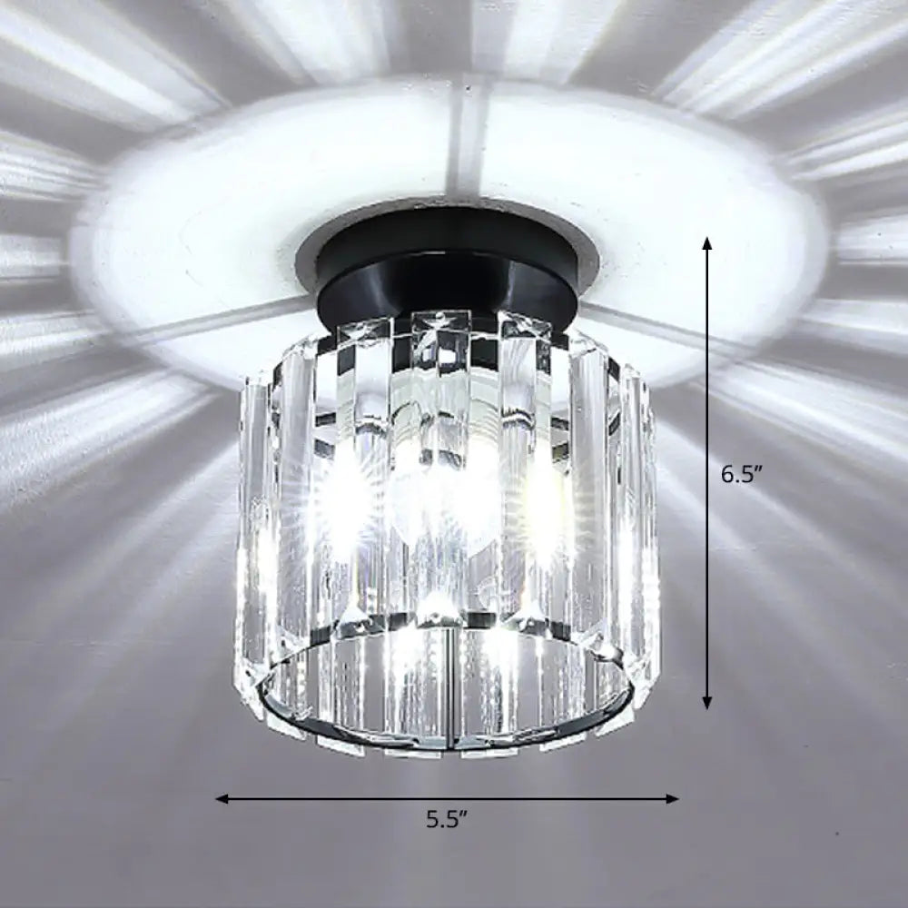 Contemporary Geometric Crystal Prism Flush Mount Led Ceiling Light Fixture Black / White Round