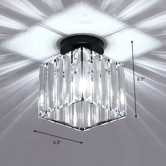 Contemporary Geometric Crystal Prism Flush Mount Led Ceiling Light Fixture Black / White Square