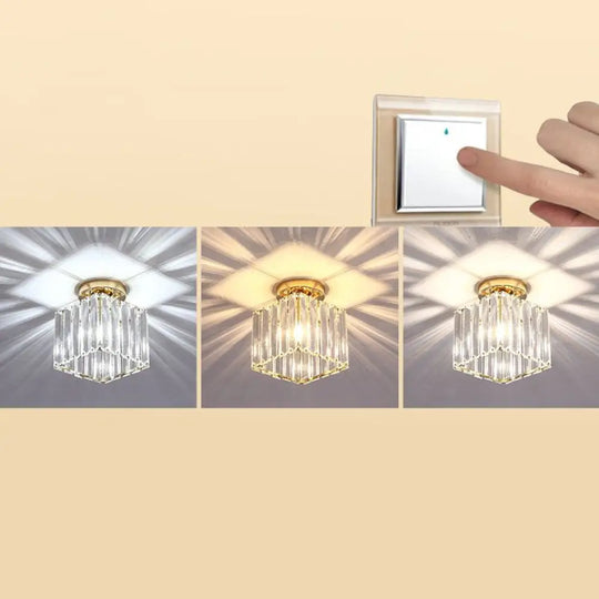 Contemporary Geometric Crystal Prism Flush Mount Led Ceiling Light Fixture Gold / Third Gear Square