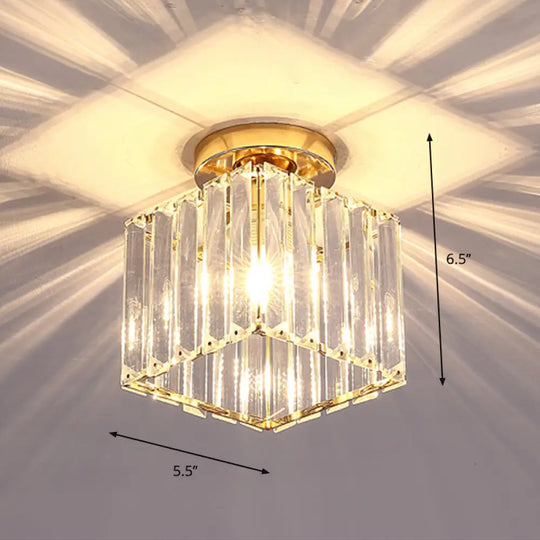 Contemporary Geometric Crystal Prism Flush Mount Led Ceiling Light Fixture Gold / Warm Square Plate
