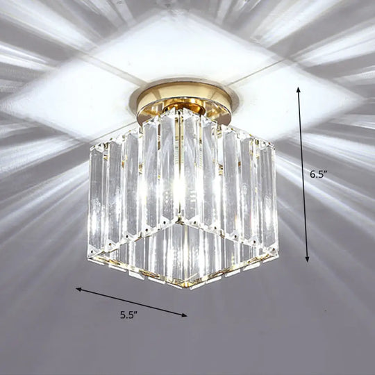 Contemporary Geometric Crystal Prism Flush Mount Led Ceiling Light Fixture Gold / White Square Plate