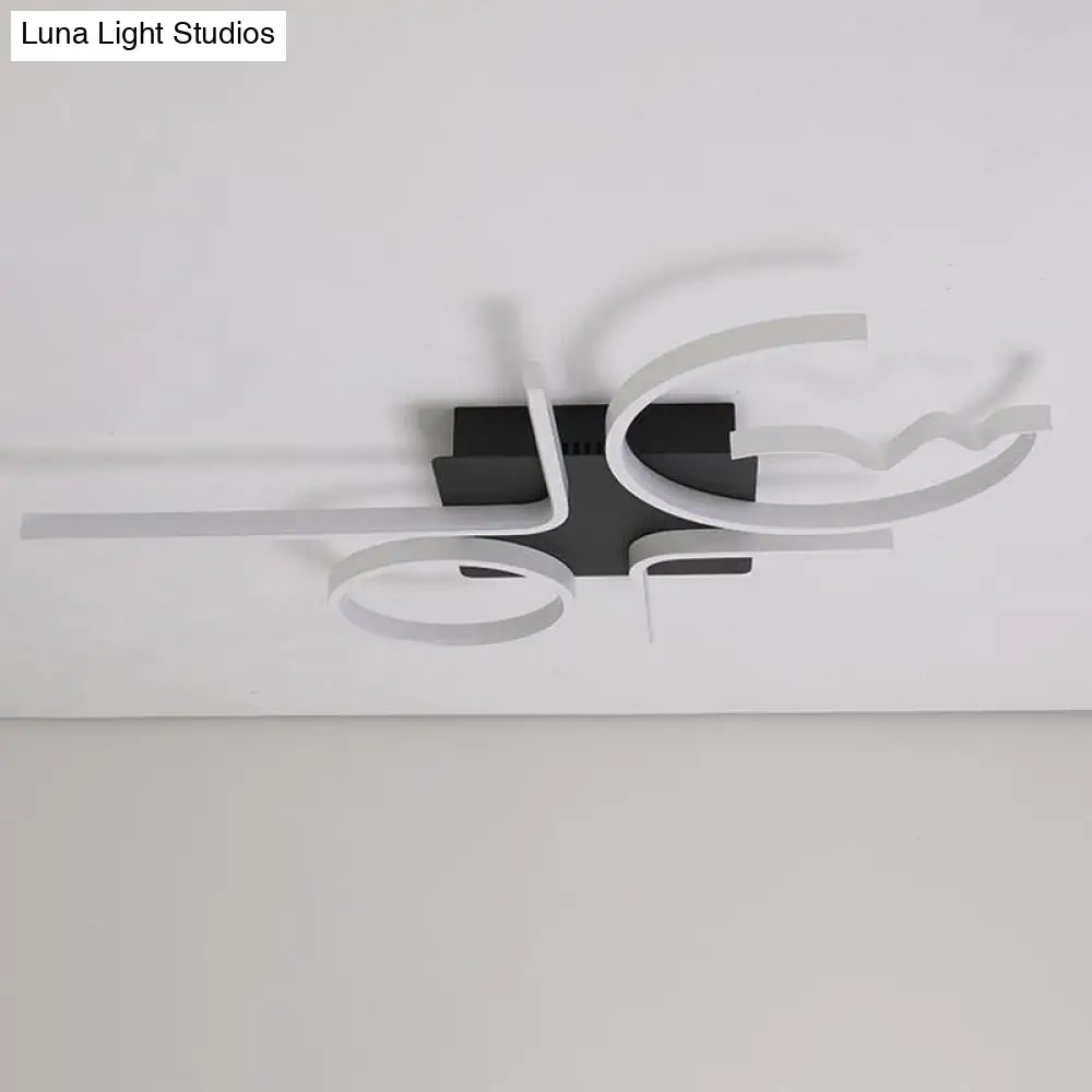 Contemporary Geometric Flush Mount Lighting - Acrylic 3/4 Lights Black/White Warm/White Light 4 /