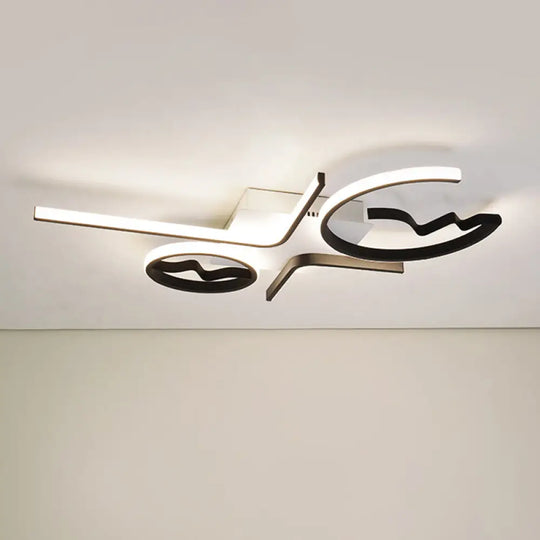 Contemporary Geometric Flush Mount Lighting - Acrylic 3/4 Lights Black/White Warm/White Light 4 /