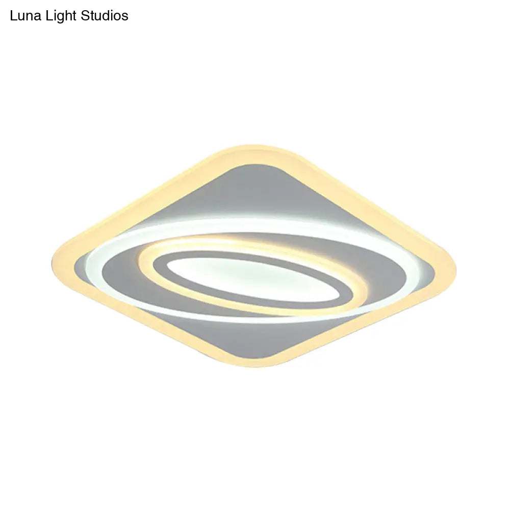 Contemporary Geometric Led Flush Mount Ceiling Light Fixture – Warm/White Acrylic 8’/19.5’