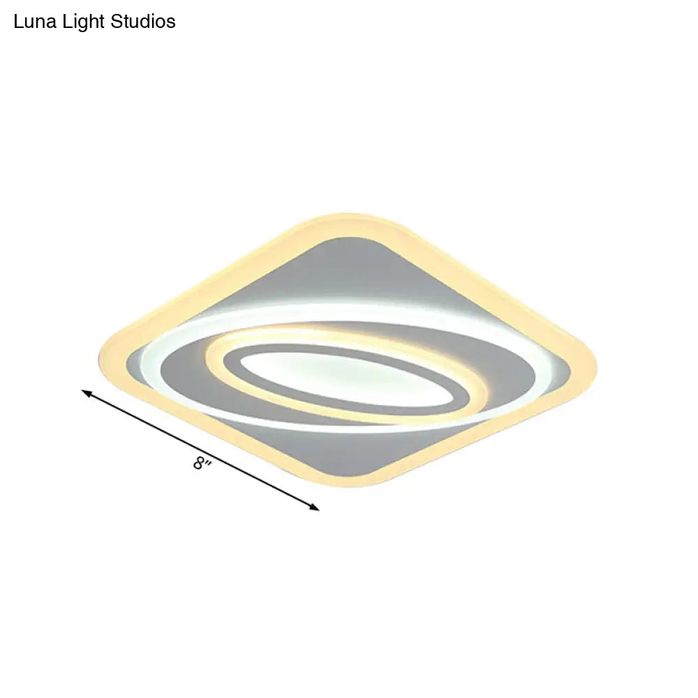 Contemporary Geometric Led Flush Mount Ceiling Light Fixture – Warm/White Acrylic 8’/19.5’