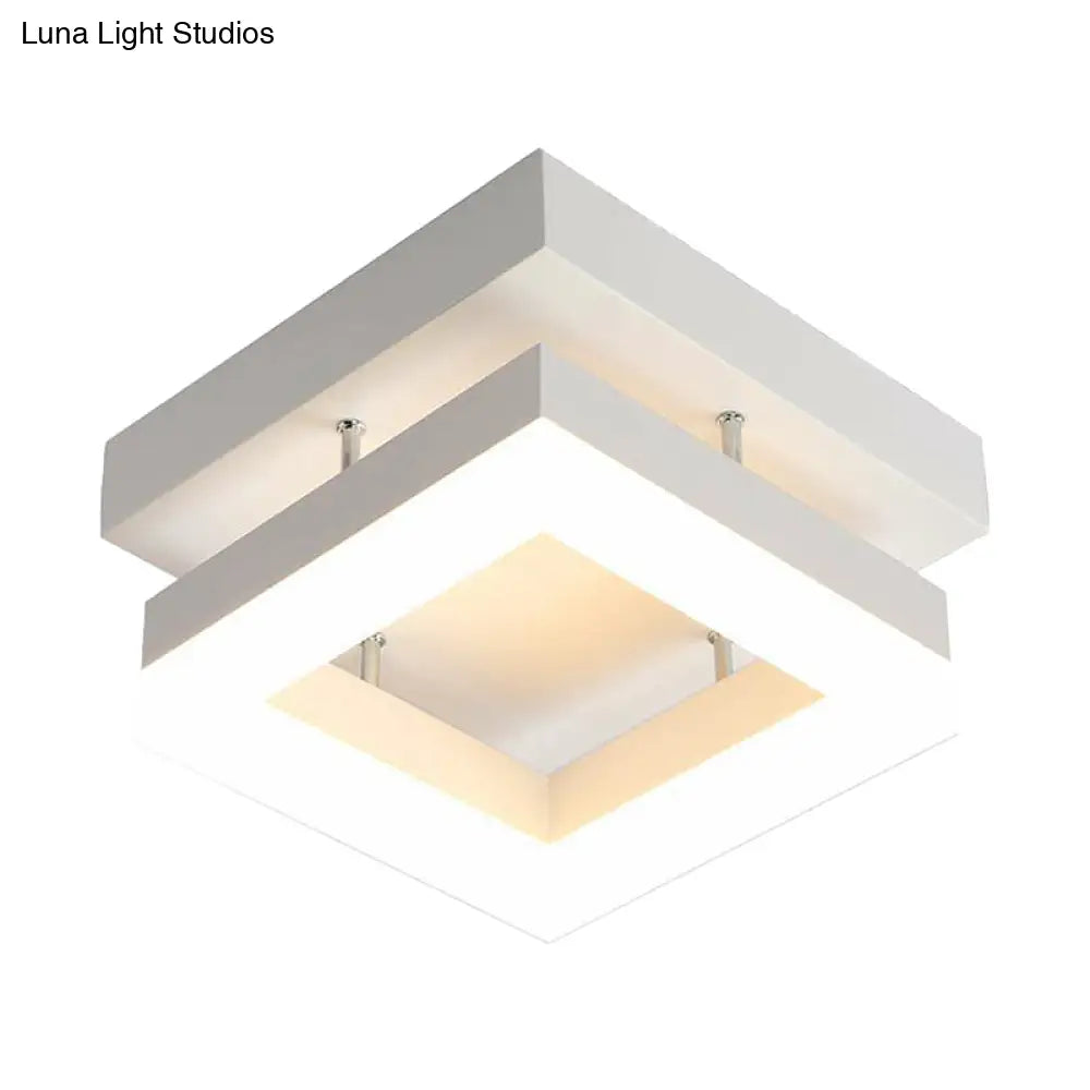 Contemporary Geometric Led Flush Mount Ceiling Light In White For Hallways