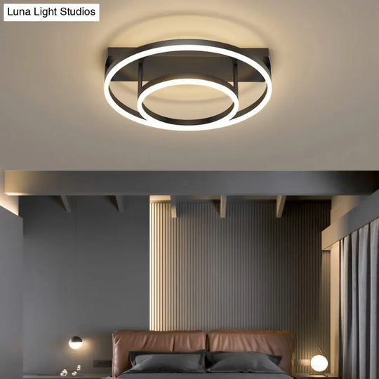 Contemporary Geometric Semi-Flush Acrylic Bedroom Ceiling Light Gold / White Round