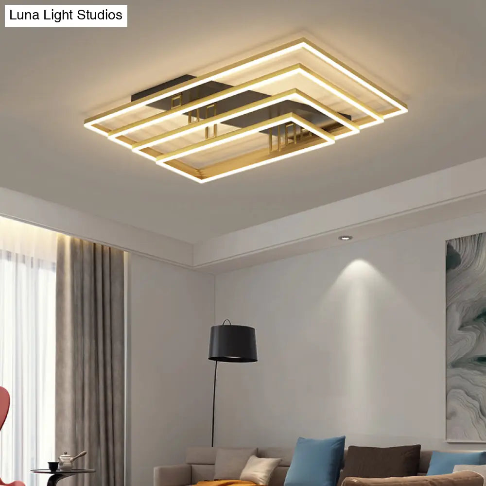Contemporary Geometric Semi-Flush Acrylic Bedroom Ceiling Light Gold / White