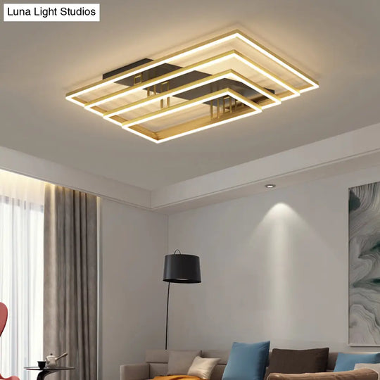 Contemporary Geometric Semi-Flush Acrylic Bedroom Ceiling Light Gold / White