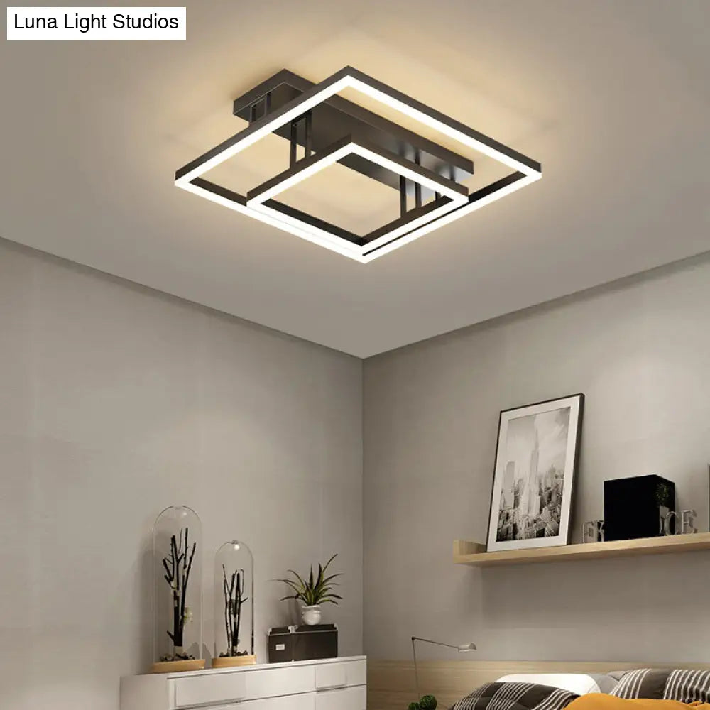 Contemporary Geometric Semi-Flush Acrylic Bedroom Ceiling Light Gold / White Square Plate