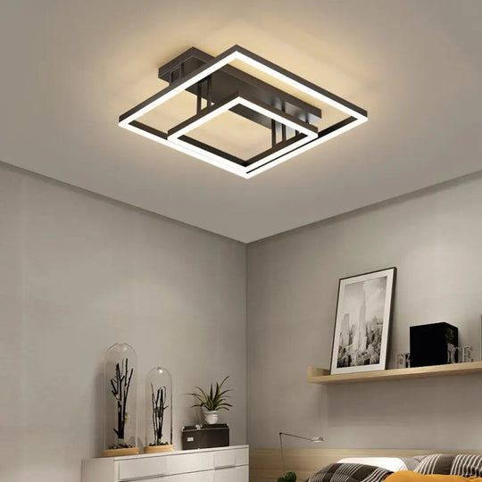 Contemporary Geometric Semi - Flush Acrylic Bedroom Ceiling Light Gold / White Square Plate