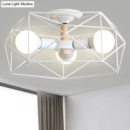 Contemporary Geometric Semi Flush Mount Light With Wire-Cage Shade - 3/4/5 Options