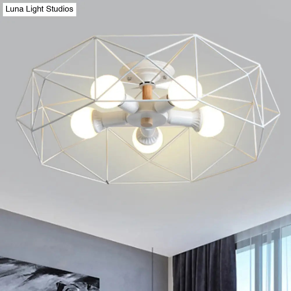 Contemporary Geometric Semi Flush Mount Light With Wire-Cage Shade - 3/4/5 Options