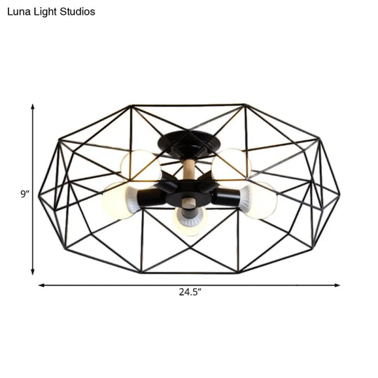 Contemporary Geometric Semi Flush Mount Light With Wire-Cage Shade - 3/4/5 Options