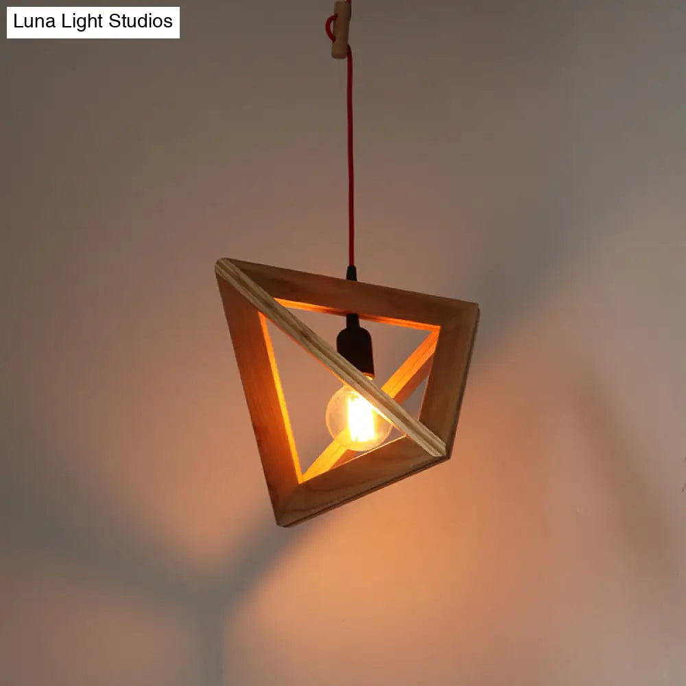 Contemporary Geometric Wooden Hanging Lamp - 1 Head Pendant Ceiling Light For Dining Room