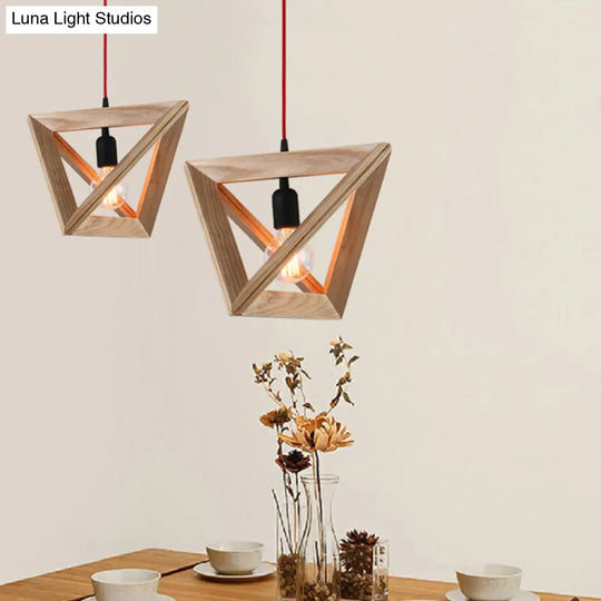 Modern Geometric Wooden Pendant Light For Dining Room Wood / Small