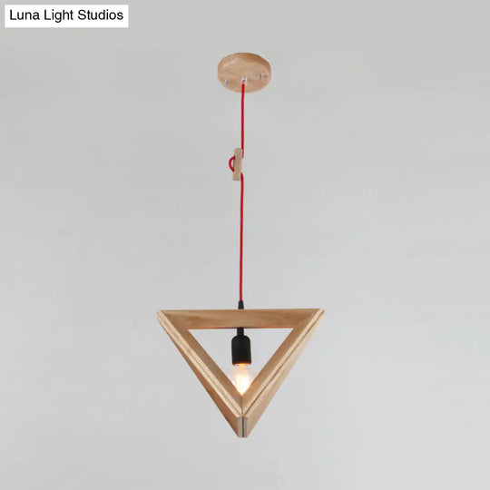 Contemporary Geometric Wooden Hanging Lamp - 1 Head Pendant Ceiling Light For Dining Room