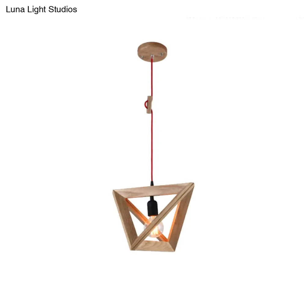 Contemporary Geometric Wooden Hanging Lamp - 1 Head Pendant Ceiling Light For Dining Room