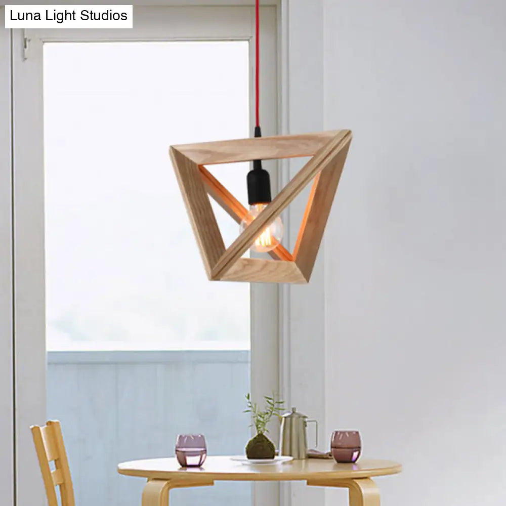 Contemporary Geometric Wooden Hanging Lamp - 1 Head Pendant Ceiling Light For Dining Room