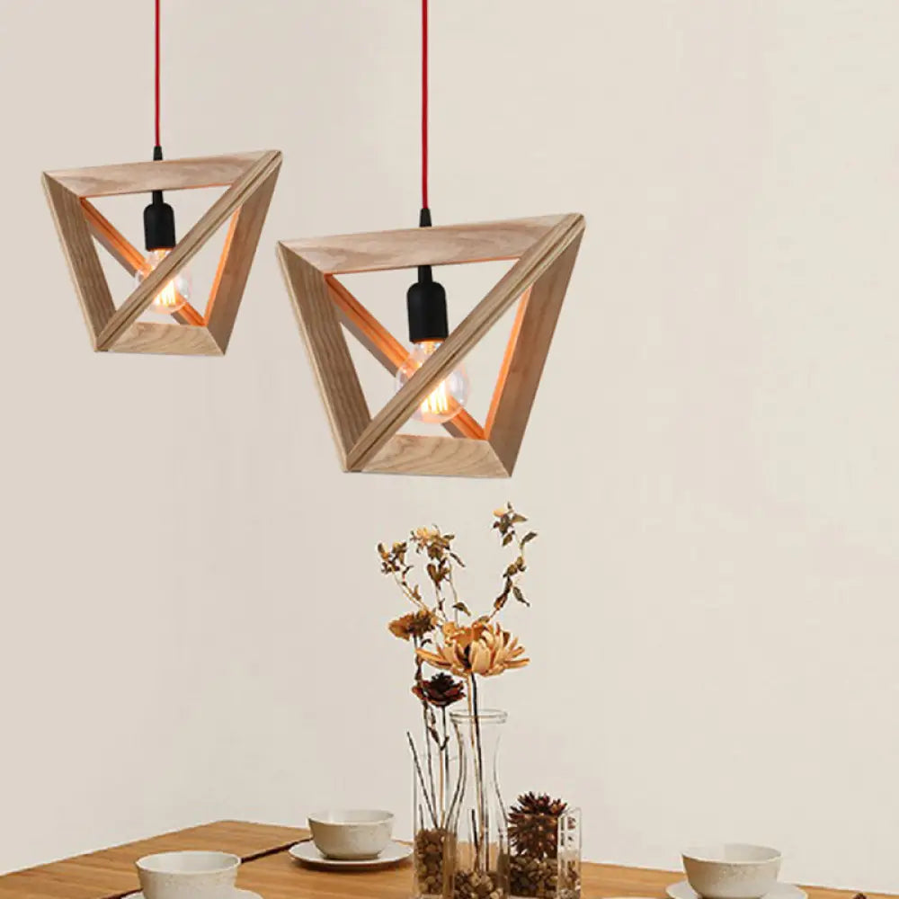 Contemporary Geometric Wooden Hanging Lamp - 1 Head Pendant Ceiling Light For Dining Room Wood /