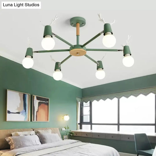 Contemporary Glass Ball Semi Flush Light Fixture For Childrens Bedroom Ceiling Features Antler