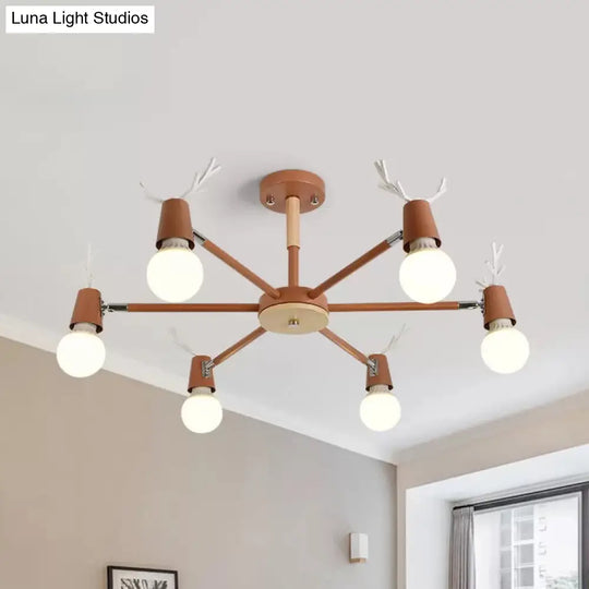 Contemporary Glass Ball Semi Flush Light Fixture For Childrens Bedroom Ceiling Features Antler
