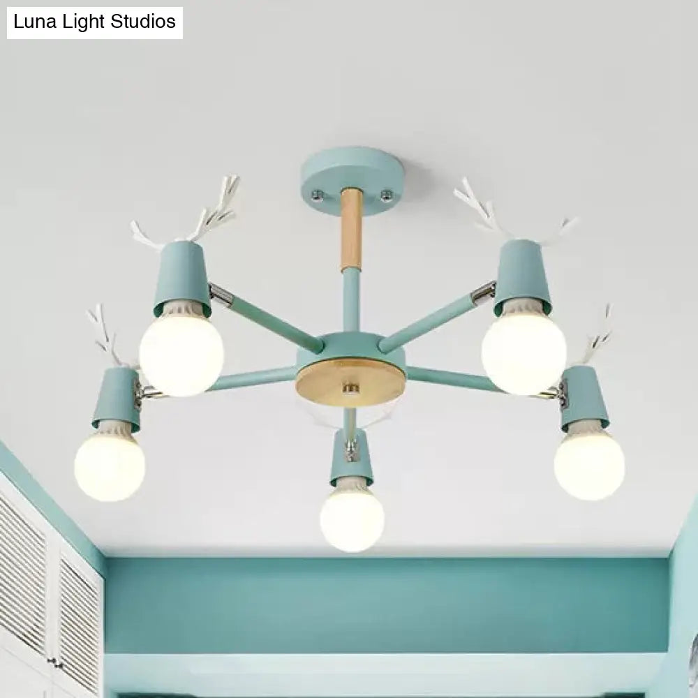 Contemporary Glass Ball Semi Flush Light Fixture For Childrens Bedroom Ceiling Features Antler