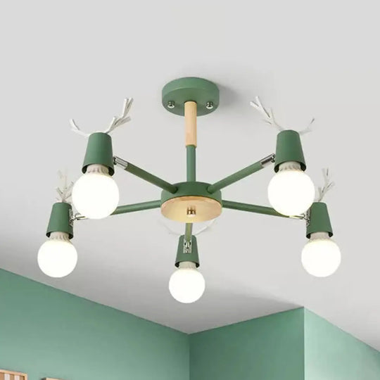 Contemporary Glass Ball Semi Flush Light Fixture For Childrens Bedroom Ceiling Features Antler